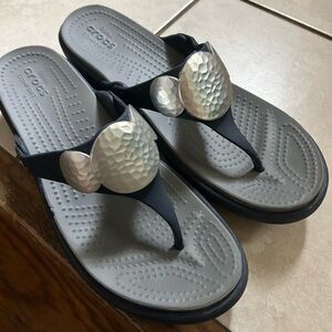 CROCS Black Sandals with Silver Accents